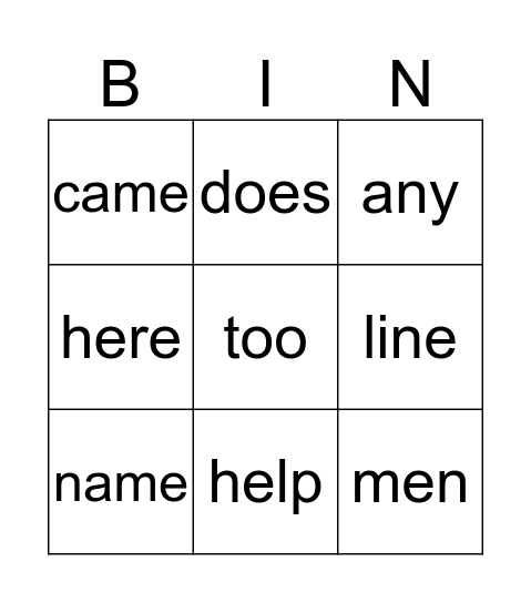 1st Gr Sight Words 1-10 Bingo Card