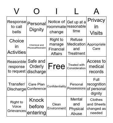 Residents Rights  Bingo Card