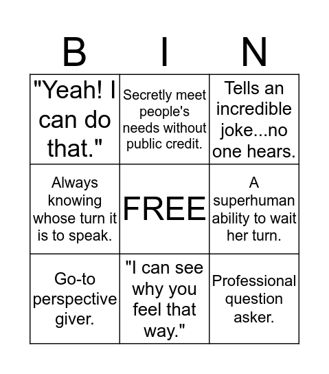 GENA B. Bingo Card
