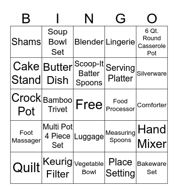 Caitlin's Bridal Shower Bingo Card