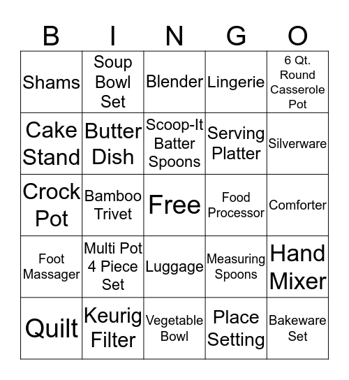 Caitlin's Bridal Shower Bingo Card
