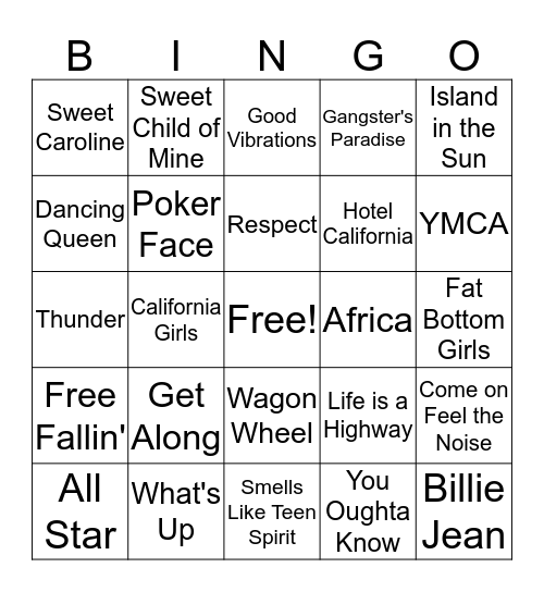 Music Bingo  Bingo Card