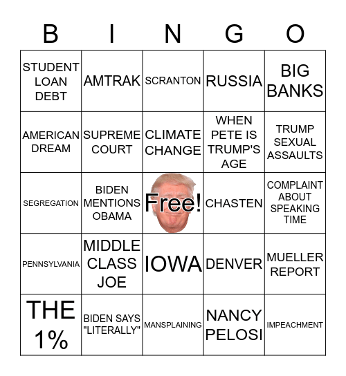 DEMOCRATIC DEBATE BINGO Card