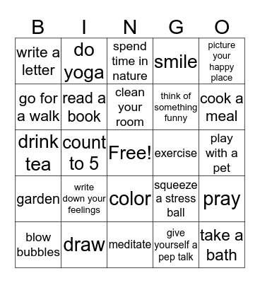 Coping Skills  Bingo Card