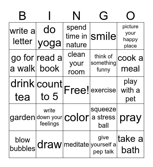 Coping Skills  Bingo Card