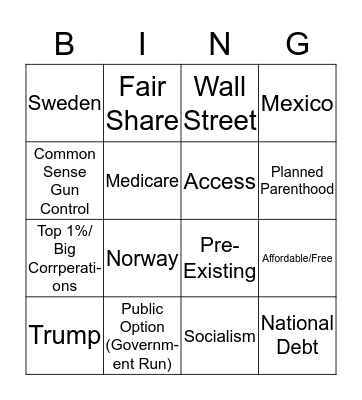 Democratic Debate 4 Letter Bingo or Bing Bingo Card
