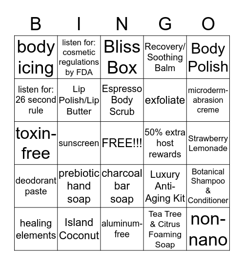 Lemongrass Spa Everyday Essentials Bingo Card