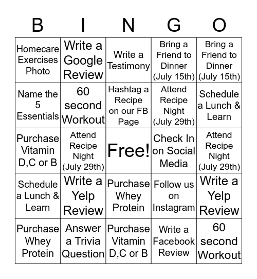 Capital City Chiropractic Bingo Card