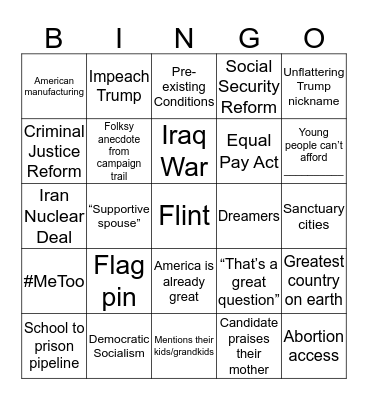 Democratic Primary Debate Bingo Card