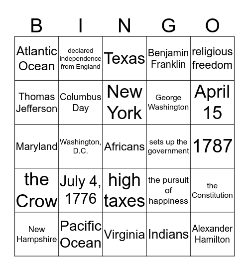 Week Six Bingo  Bingo Card