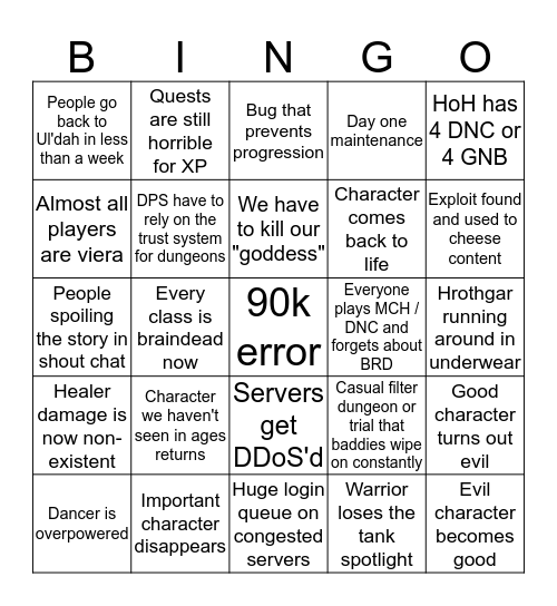 FFXIV Shadowbringers Bingo Card