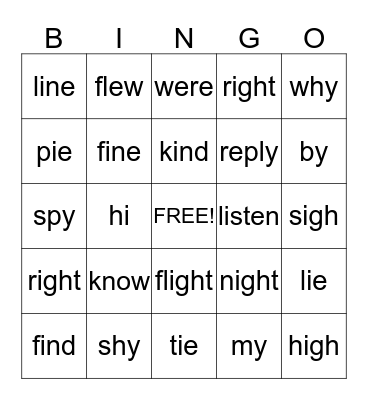 Long i Bingo Card