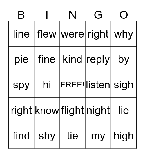 Long i Bingo Card