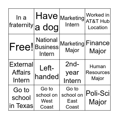 National Intern Day Bingo Card