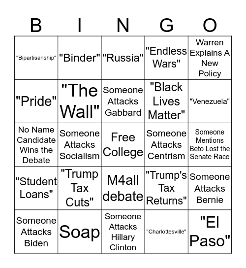 Homu's Democratic Debates Bingo June 26th Bingo Card