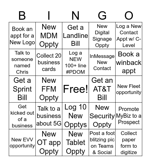 Foot Blitz BINGO Card