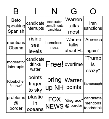 Debate Bingo Card