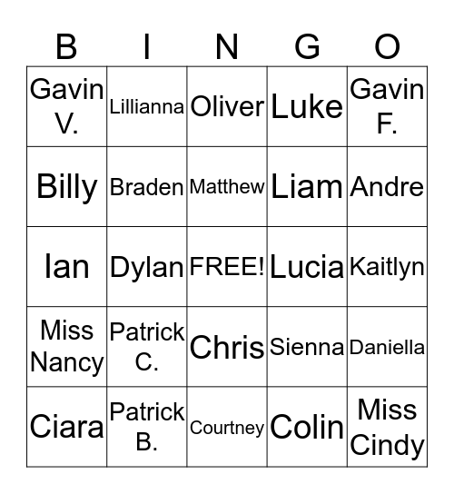 Calvary After Care Bingo Card