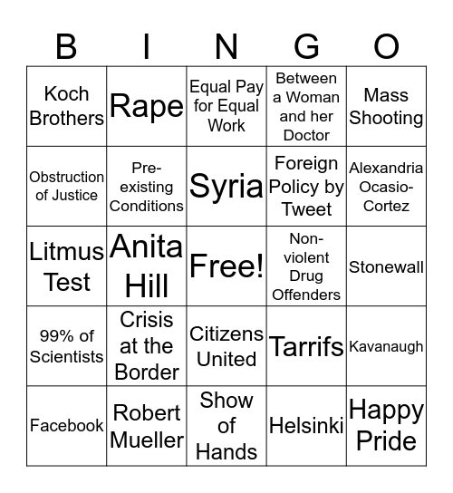 2020 Democratic Debate Bingo Card