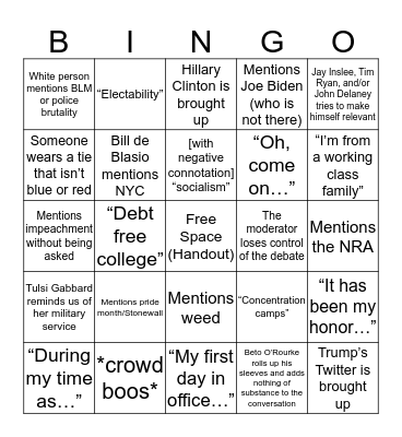 DEBATE ROUND 1 Bingo Card