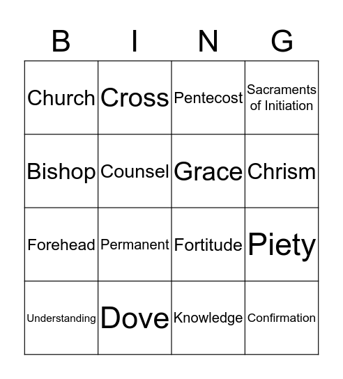 CONFIRMATION Bingo Card