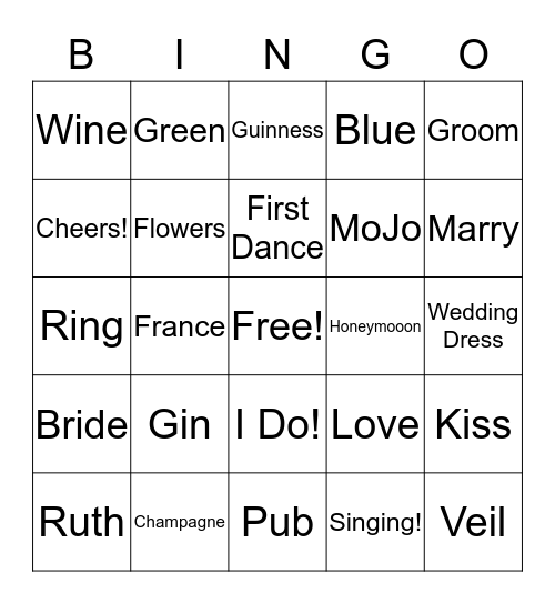 Ruth's Wedding Bingo Card