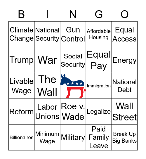Casey's 2020 Democratic Debate Bingo Card