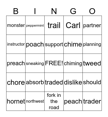 Phonics for Reading - lesson 29 Bingo Card
