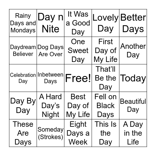 Day After Day Bingo Card