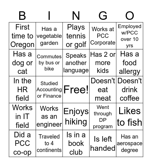 Development Program Networking Bingo Card