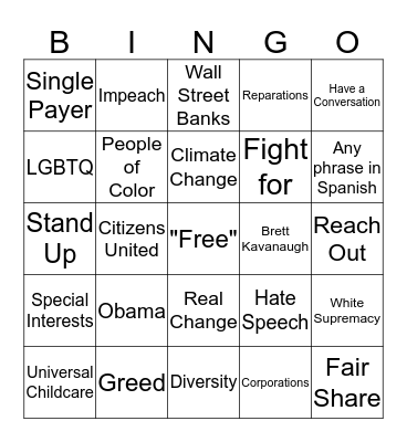 Democratic Debate Bingo Card