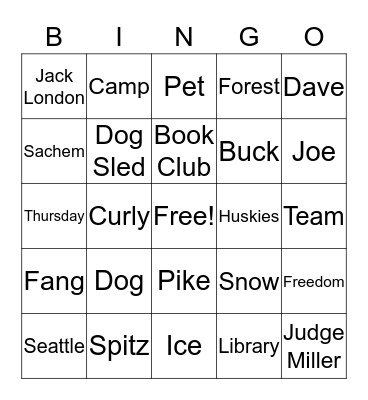 The Call of the Wild Bingo Card