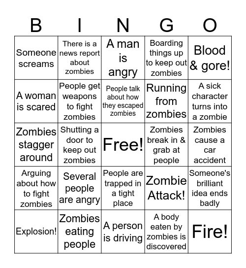 Zombie Bingo Card