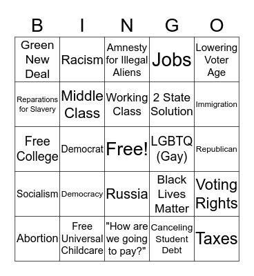 2020 Presidential Democratic Debate  Bingo Card