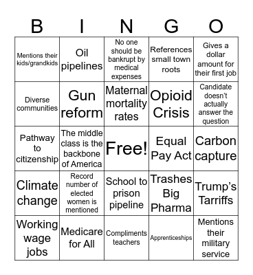 Democratic Primary Debate Bingo Card