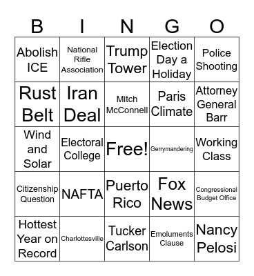 2020 Democratic Primary Bingo Card