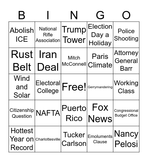 2020 Democratic Primary Bingo Card