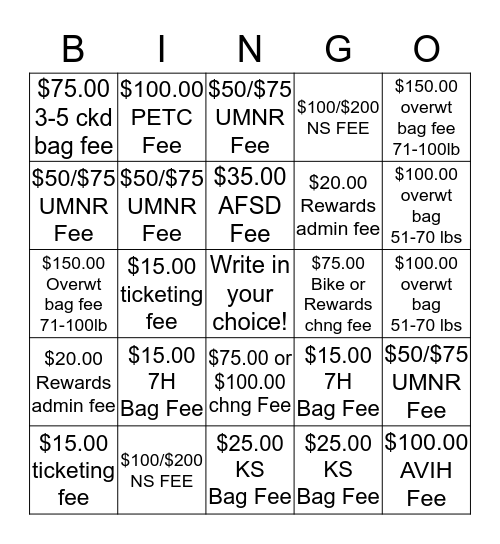 Fee Collection B I N G O  Bingo Card