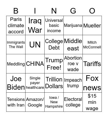 Debate Bingo Card