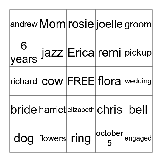 Victoria's Bridal Shower Bingo! Bingo Card