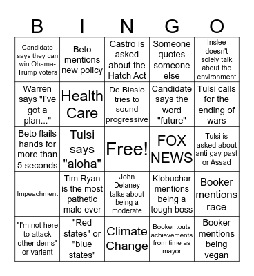 Democratic Debate Night One Bingo Card