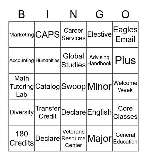 College of Business Bingo Card