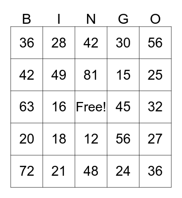Multiplication is Fun! Bingo Card
