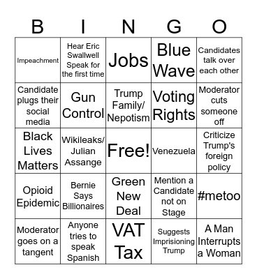 Thursday Night Debate Bingo Card