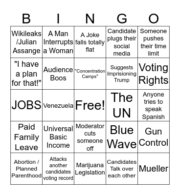Wednesday Night Debate Bingo Card