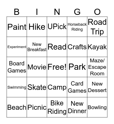 Summer Fun I Bingo Card