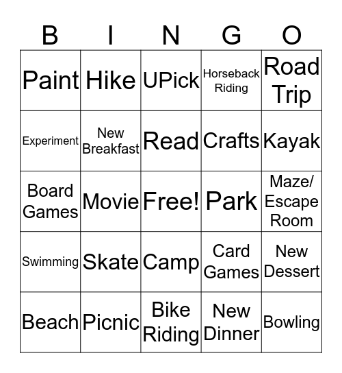 Summer Fun I Bingo Card