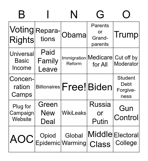 Democrat Bingo - Night 1 Bingo Card