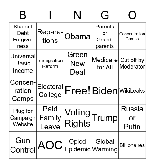 Democrat Bingo - Night 1 Bingo Card