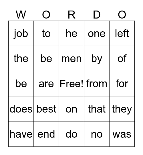WORD--0!!! Bingo Card